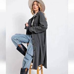 New! Easel Ash Thermal Button Down Shirt Dress Long Shacket